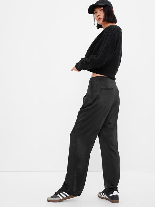 High Rise Pleated Satin Trousers