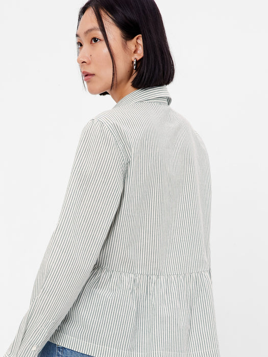 Peplum Shirt - olive green stripe