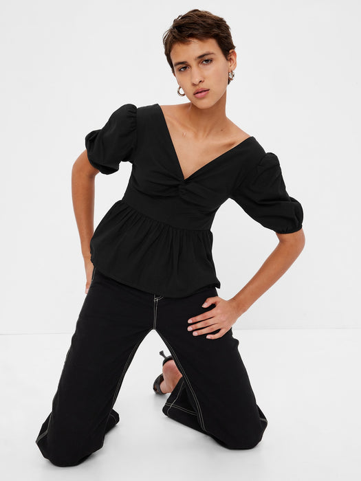 Twist-Front Peplum Top