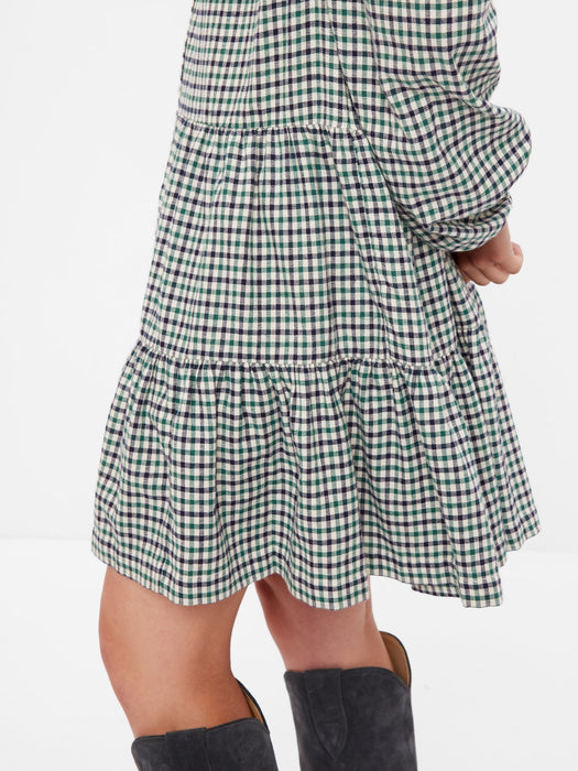 Plaid Tiered Mini Dress - GREEN NAVY PLAID