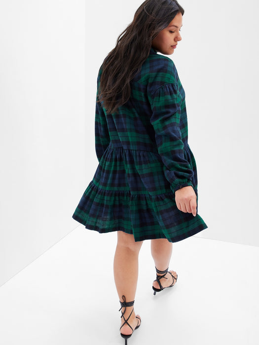 Plaid Tiered Mini Dress - BLACKWATCH PLAID