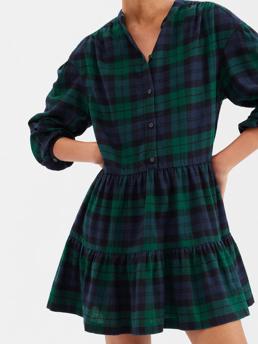 Plaid Tiered Mini Dress - BLACKWATCH PLAID