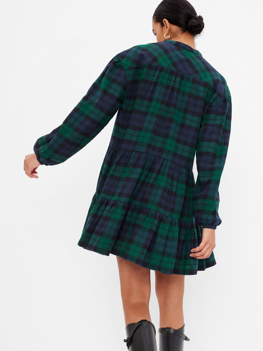 Plaid Tiered Mini Dress - BLACKWATCH PLAID