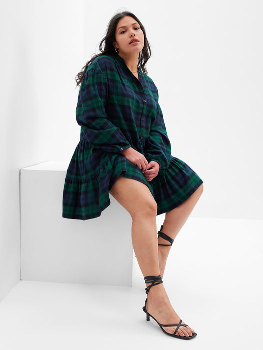 Plaid Tiered Mini Dress - BLACKWATCH PLAID