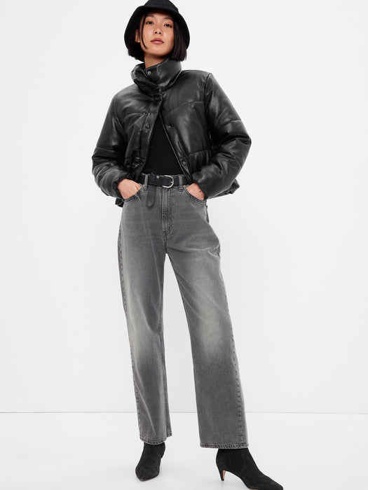 Big Puff Faux-Leather Cropped Jacket