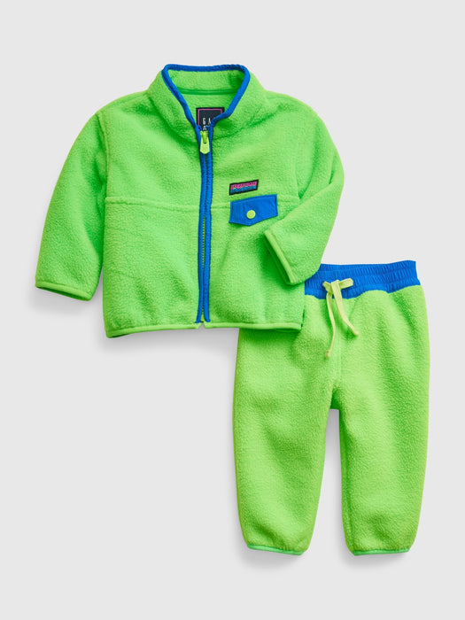 Baby Arctic Fleece Mockneck Outfit Set - electric green neon