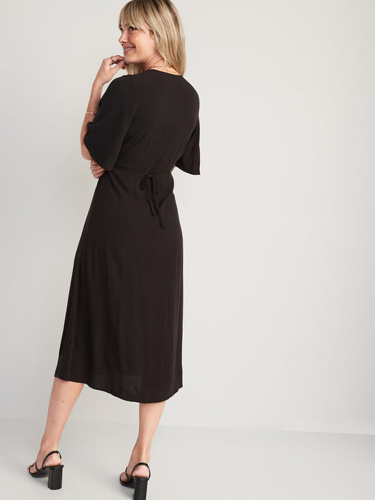 Waist-Defined Flutter-Sleeve Midi Wrap Dress for Women