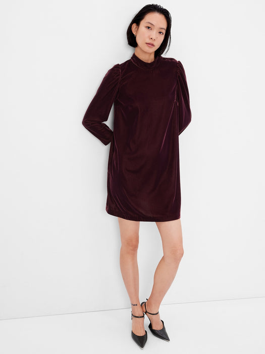 Puff Sleeve Mockneck Velvet Mini Dress