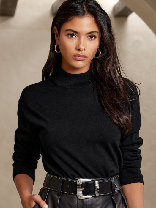 Adoro Merino Mock-Neck Sweater - Black