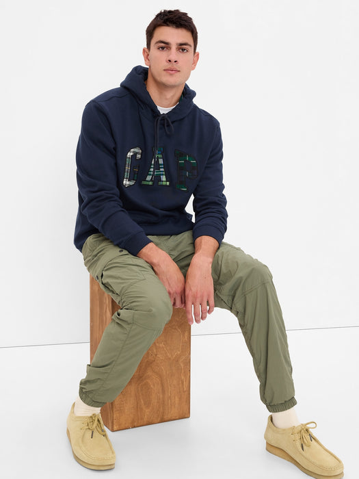 Organic Cotton Cocktail Plaid Gap Arch Logo Hoodie - cocktail plaid navy