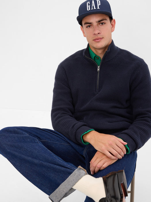 Half-Zip Rib Mockneck Sweater - new classic navy