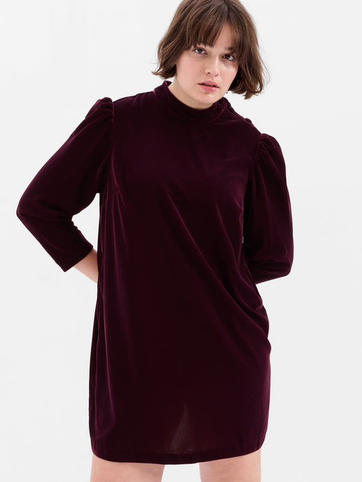 Puff Sleeve Mockneck Velvet Mini Dress