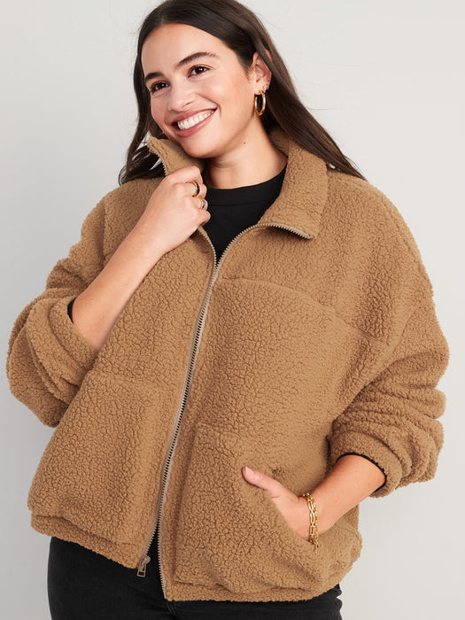 Slouchy Sherpa Zip Jacket for Women