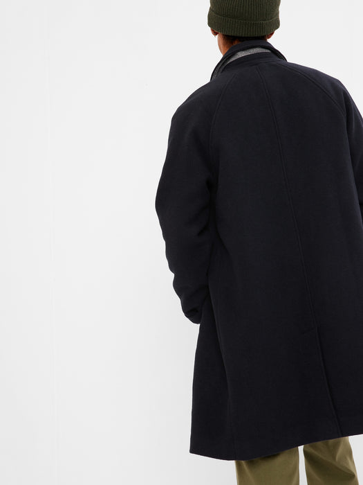 Recycled Raglan Wool Car Coat - navy