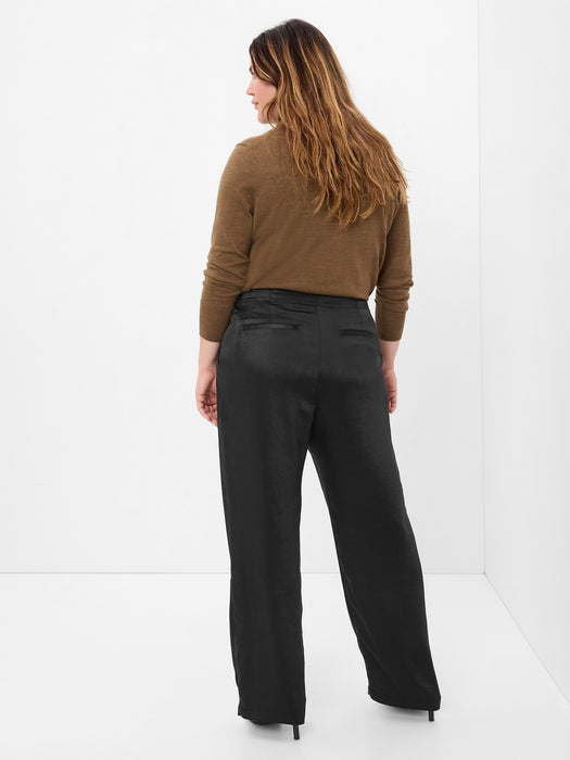 High Rise Pleated Satin Trousers