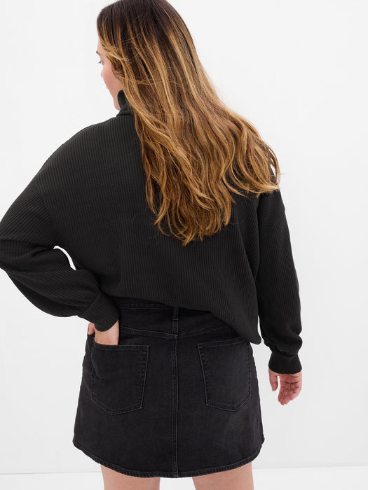 Waffle Oversized Chunky Turtleneck - black