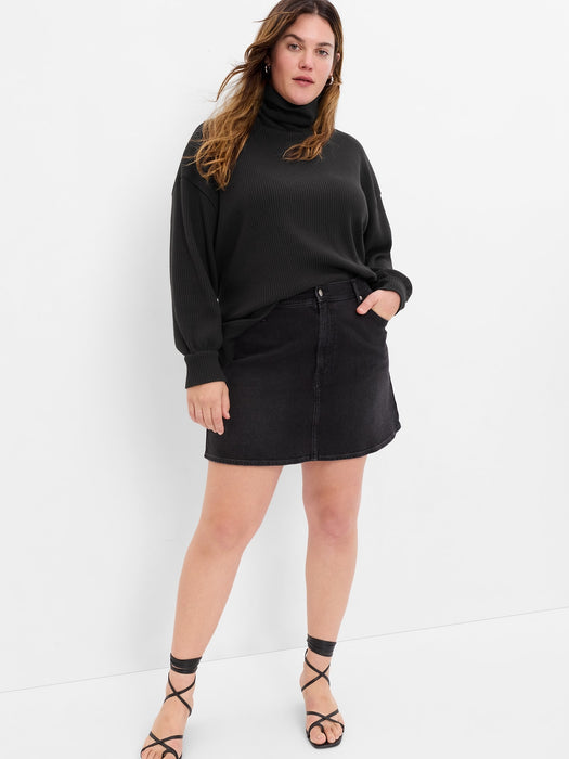 Waffle Oversized Chunky Turtleneck - black