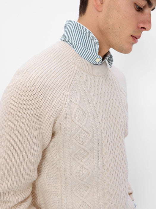 Cable-Knit Crewneck Sweater - chino