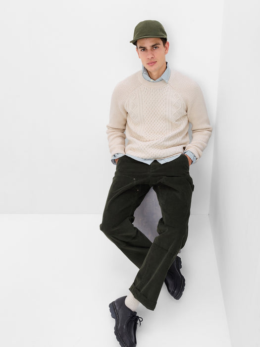 Cable-Knit Crewneck Sweater - chino