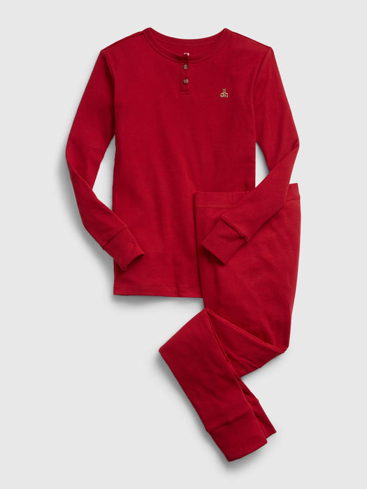 Kids 100% Organic Cotton Henley PJ Set - modern red