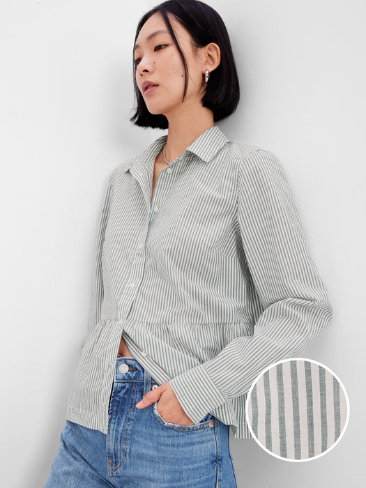 Peplum Shirt - olive green stripe