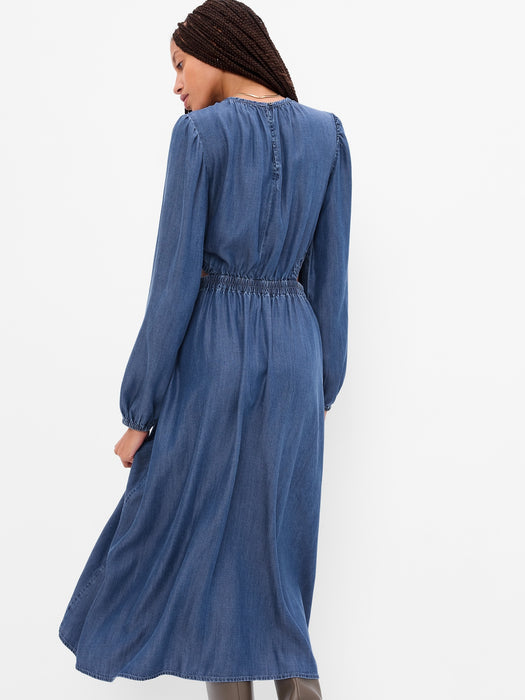 LENZING&#153 TENCEL&#153 Lyocell Denim Cutout Midi Dress