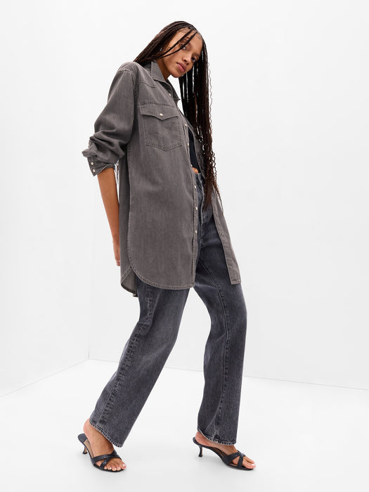 Oversized Western Denim Tunic with Washwell