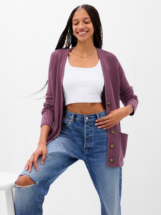 Merino Wool-Blend Rib Cardigan