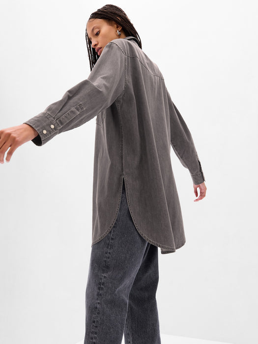 Oversized Western Denim Tunic with Washwell