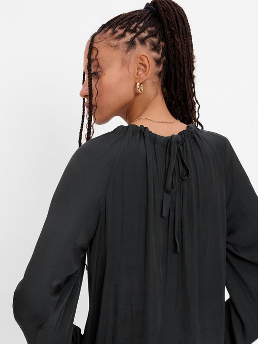 Tie-Back Satin Top - black