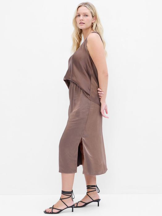 Satin Midi Skirt - cashmere brown