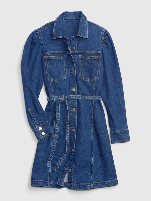 Puff Sleeve Denim Mini Dress with Washwell