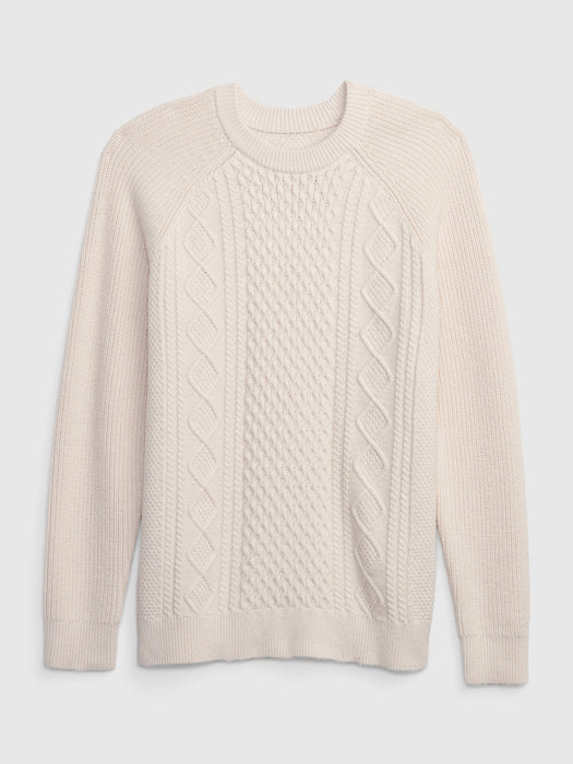 Cable-Knit Crewneck Sweater - chino