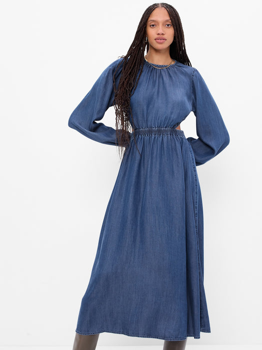 LENZING&#153 TENCEL&#153 Lyocell Denim Cutout Midi Dress