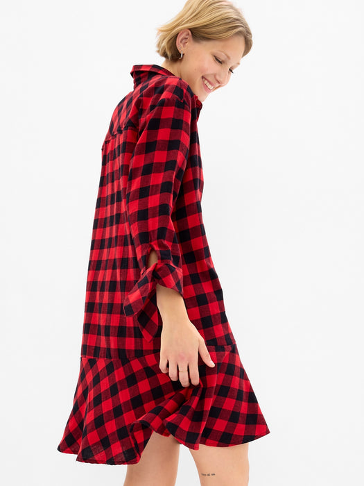 Ruffle Hem Plaid Shirtdress