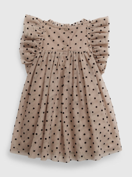 Baby Dot Tulle Dress Set - quail brown