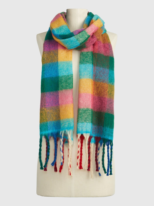 Recycled Plaid Scarf - multi color happy plaid