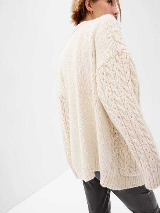 Recycled Cable-Knit Pointelle Cardigan