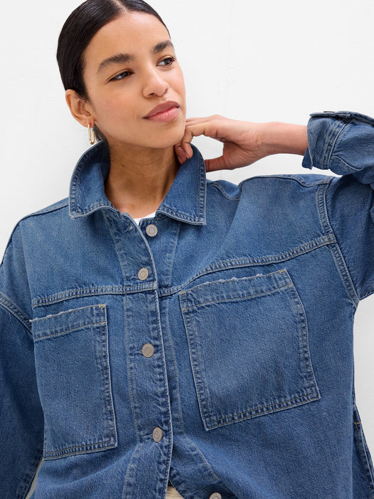 Denim Utility Shirt Jacket with Washwell