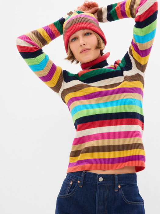 CashSoft Rib Turtleneck Sweater - multi color Happy Stripe