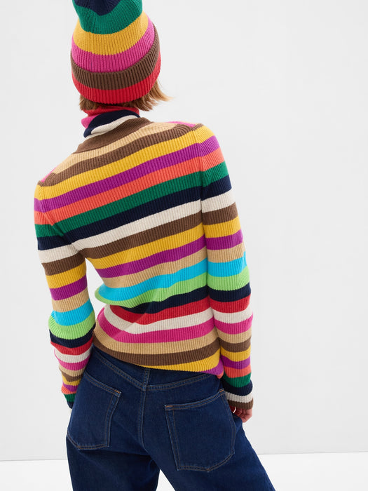 CashSoft Rib Turtleneck Sweater - multi color Happy Stripe