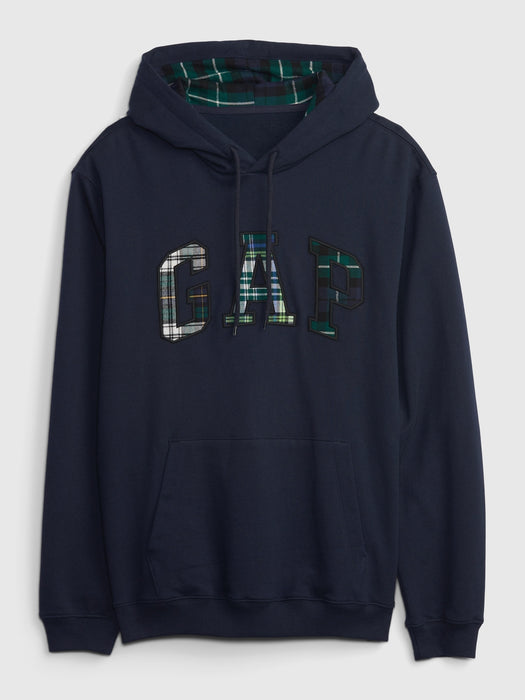 Organic Cotton Cocktail Plaid Gap Arch Logo Hoodie - cocktail plaid navy