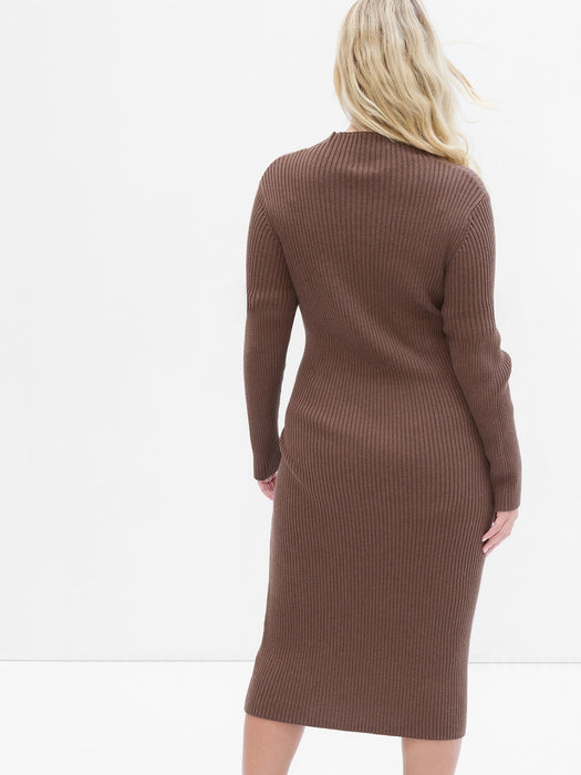 Mockneck Cutout Midi Sweater Dress - cozy brown