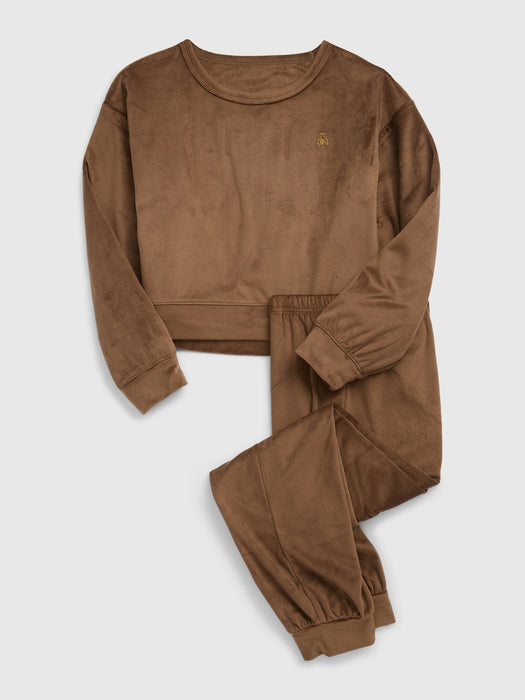 Kids Velour PJ Jogger Set - cozy brown