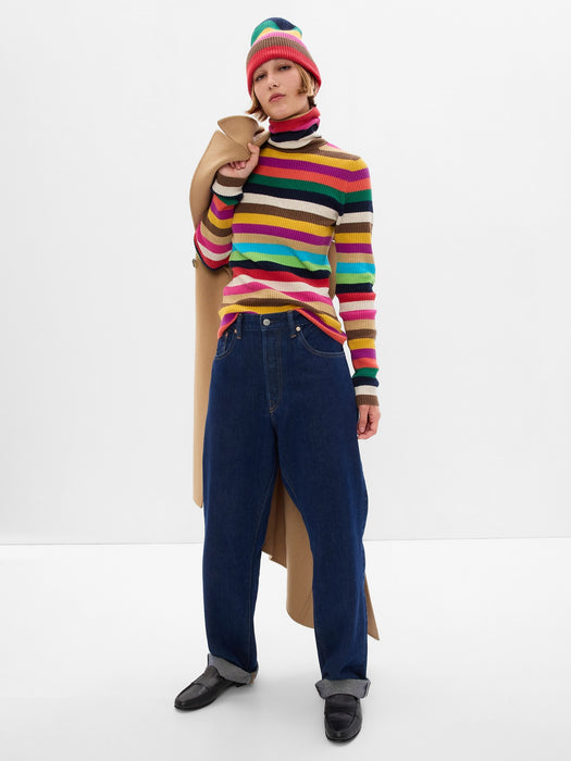 CashSoft Rib Turtleneck Sweater - multi color Happy Stripe