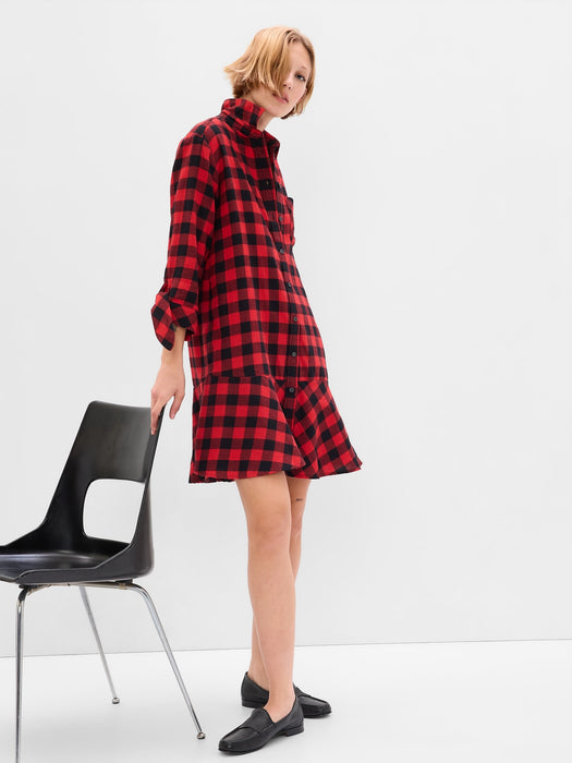 Ruffle Hem Plaid Shirtdress