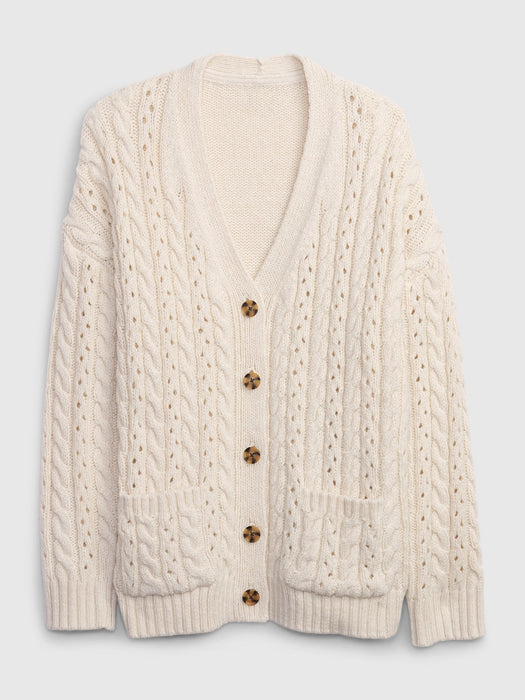 Recycled Cable-Knit Pointelle Cardigan