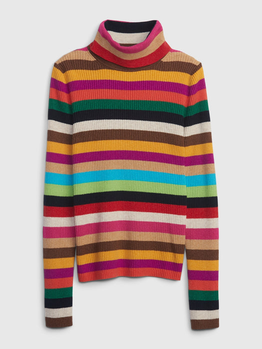 CashSoft Rib Turtleneck Sweater - multi color Happy Stripe