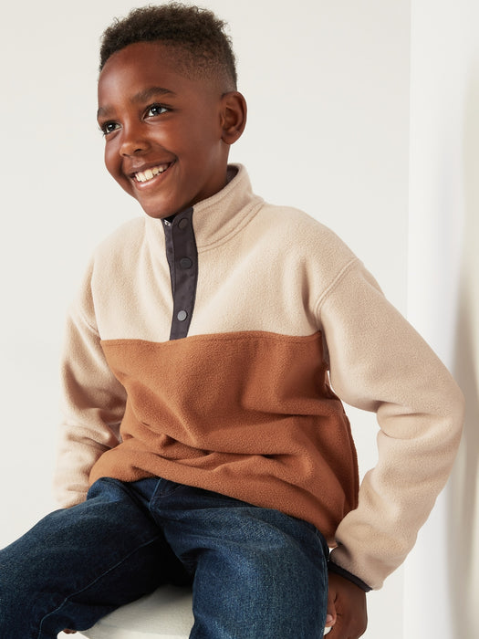 Micro Fleece 1/4-Snap-Button Color-Block Pullover Sweater for Boys - Beige