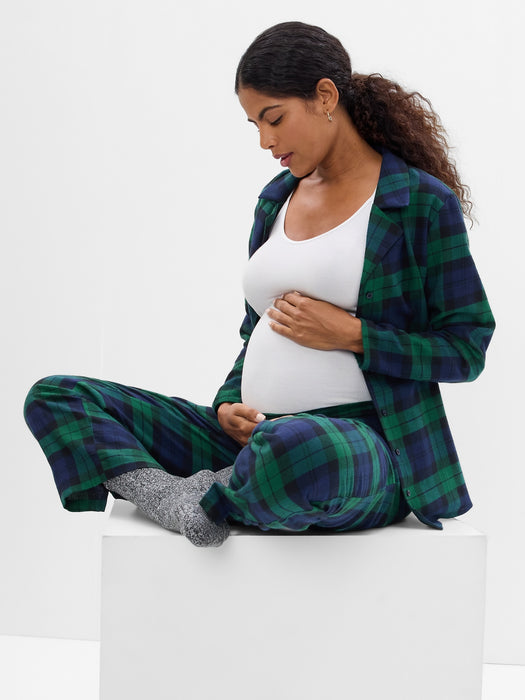 Maternity Flannel PJ Set - blue green plaid